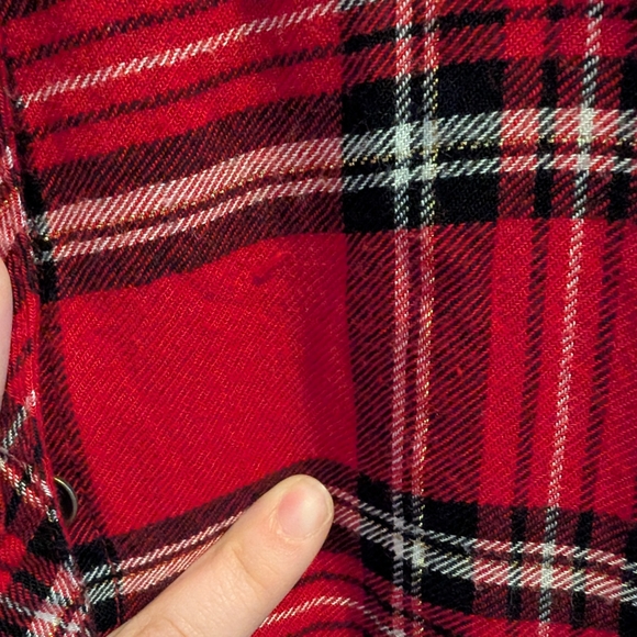 3 For $18 Maurices Red Plaid With Sparkles Button Down Shirt - Picture 3 of 7